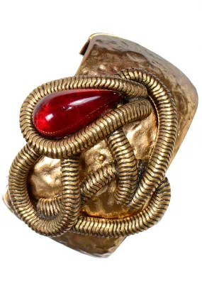 Oscar de la Renta Vintage Brutalist Style Cabochon Clamper Bracelet