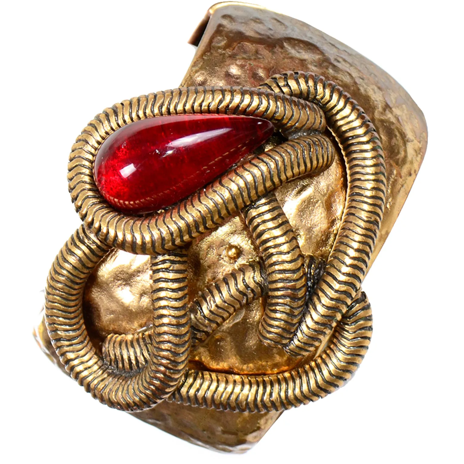 Oscar de la Renta Vintage Brutalist Style Cabochon Clamper Bracelet