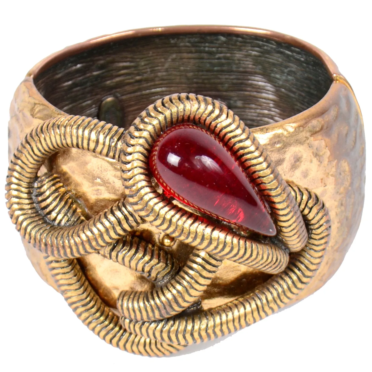 Oscar de la Renta Vintage Brutalist Style Cabochon Clamper Bracelet
