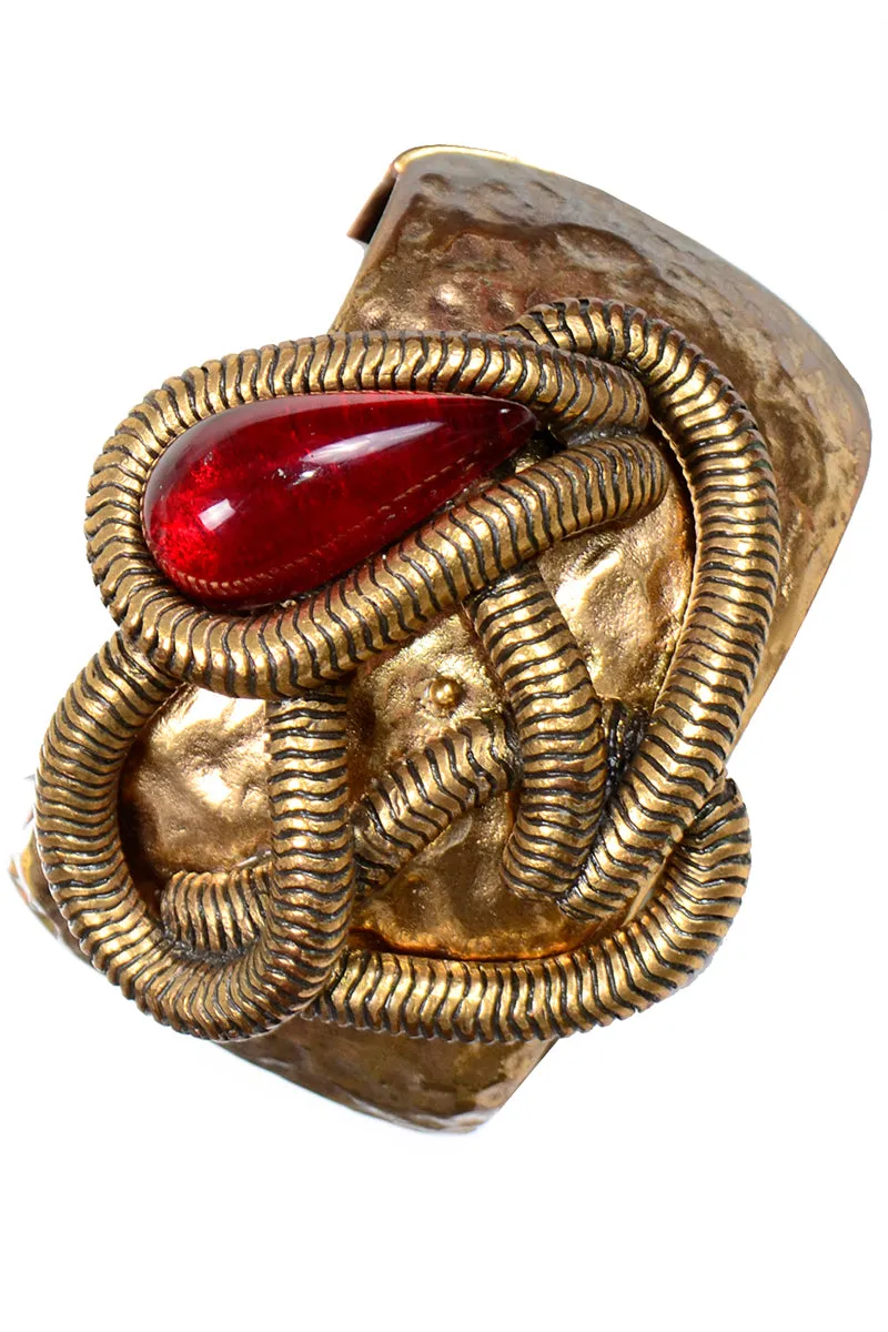 Oscar de la Renta Vintage Brutalist Style Cabochon Clamper Bracelet