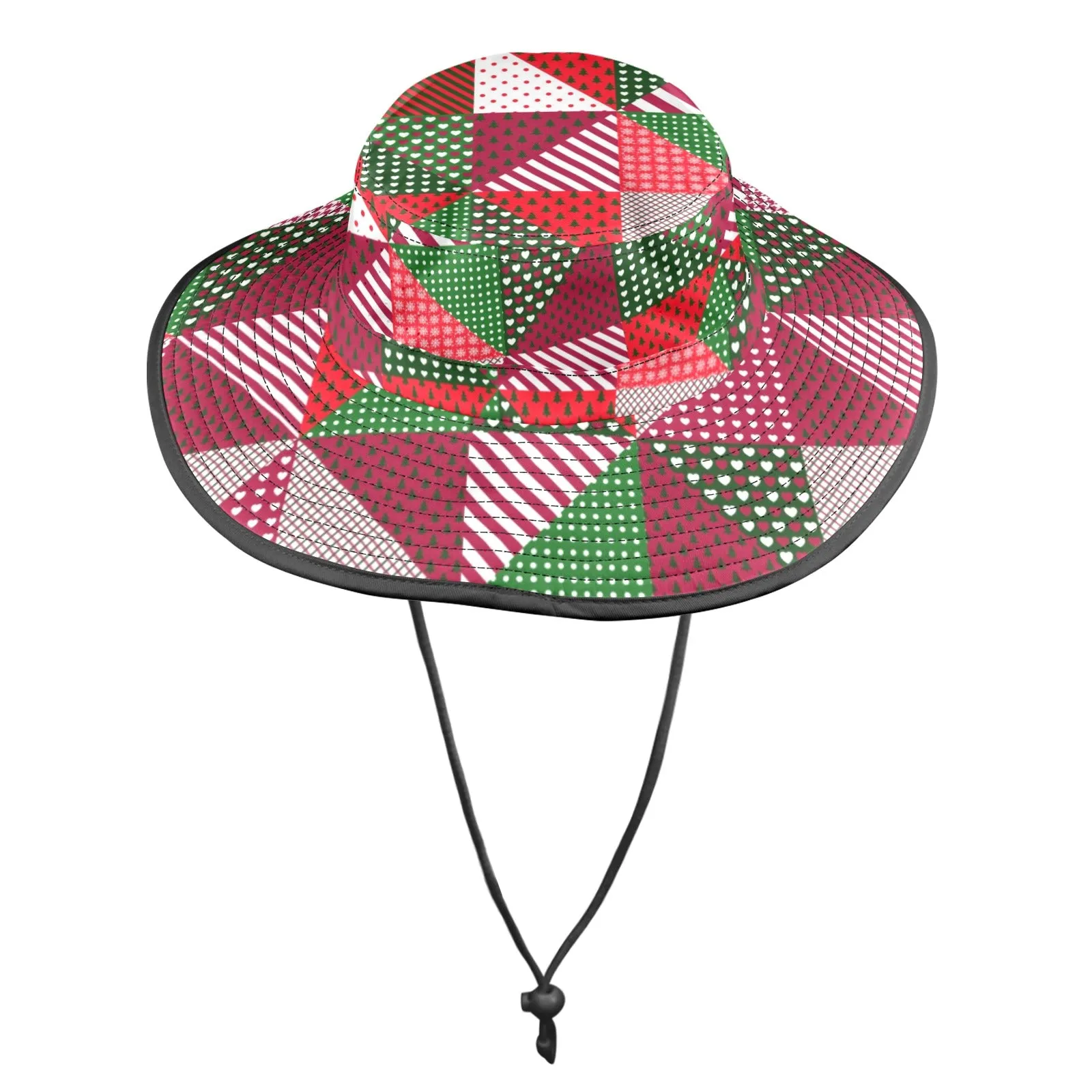 patchwork print xmas 4 Wide Brim Bucket Hat