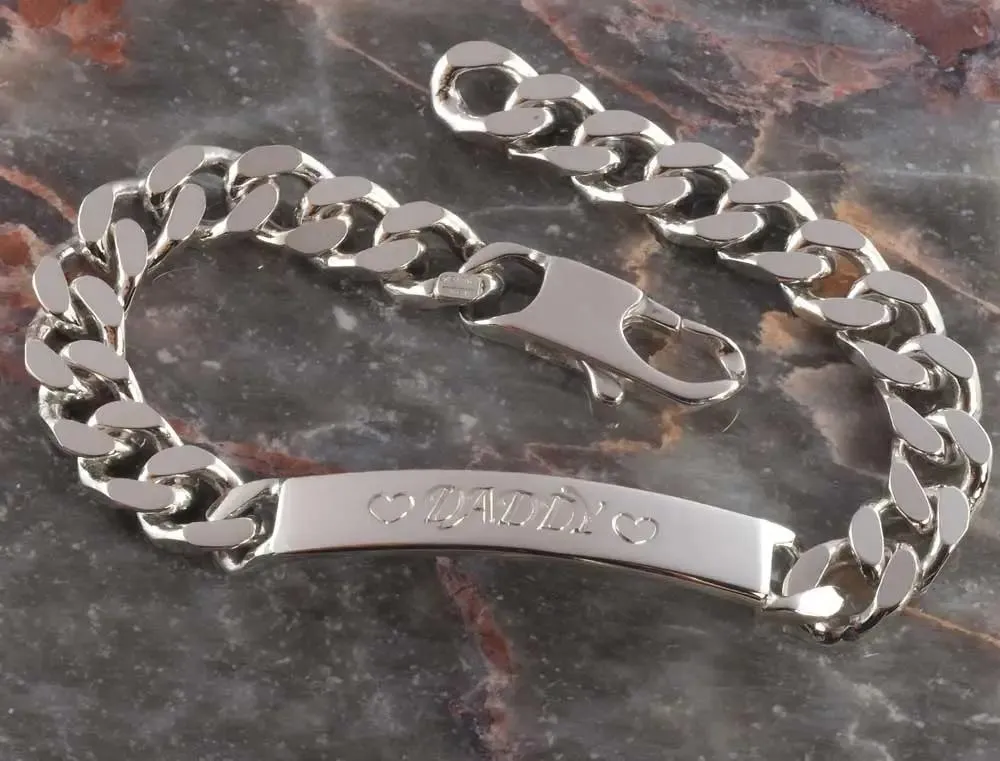 Personalised Mens Bracelet Sterling Silver Identity Engraved