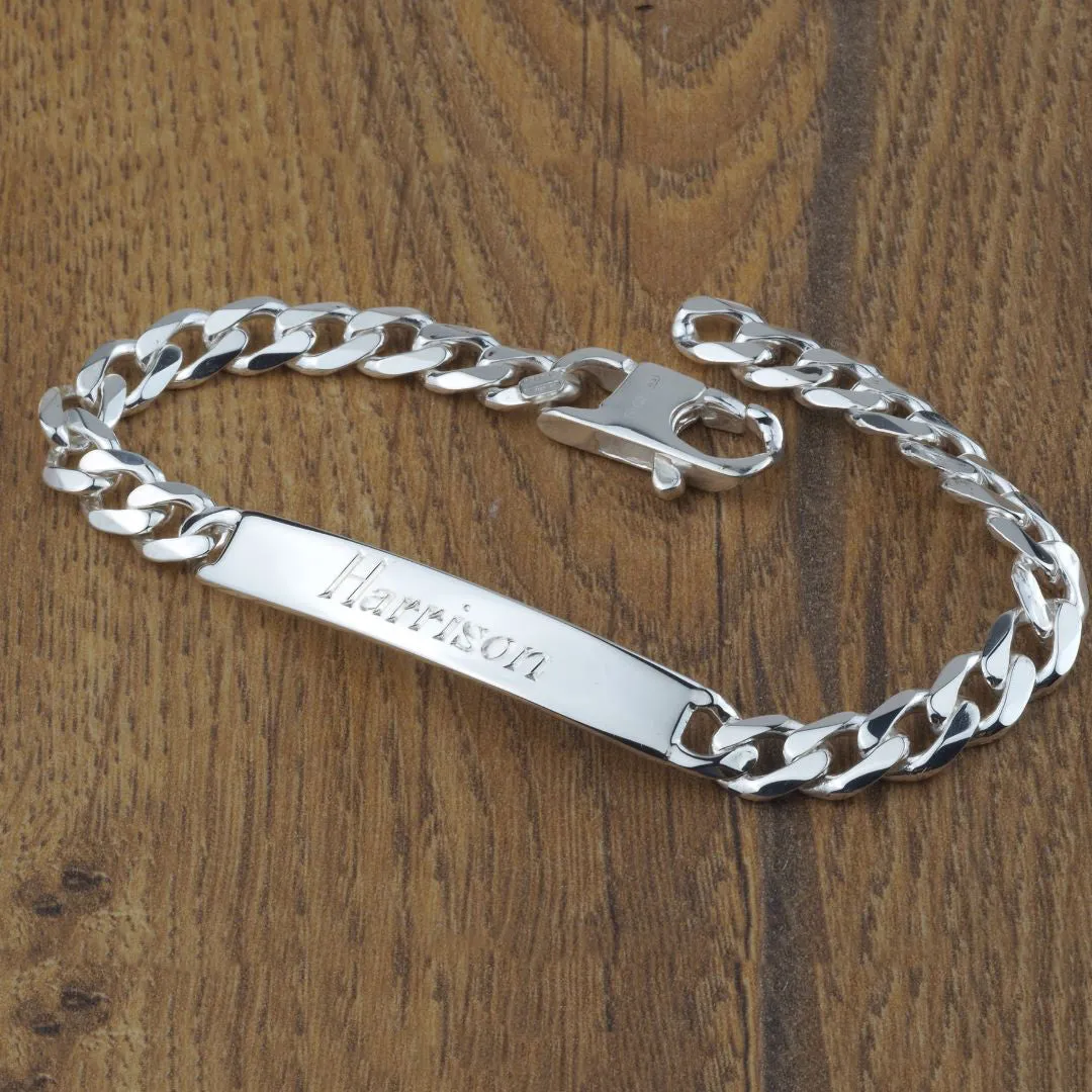 Personalised Mens Bracelet Sterling Silver Identity Engraved