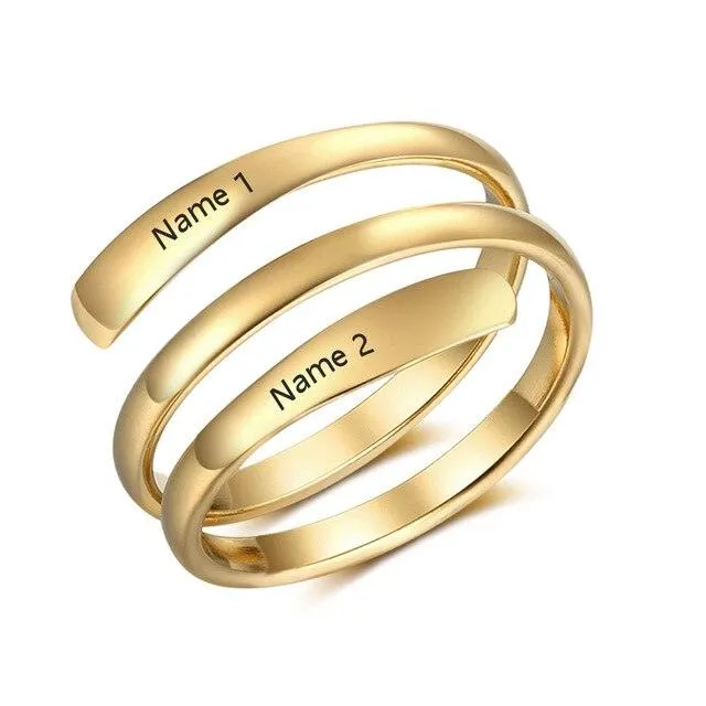 Personalized Stainless Steel Ring - Engrave Two Custom Name - Two Custom Color Adjustable Rings - Gift for Lovers