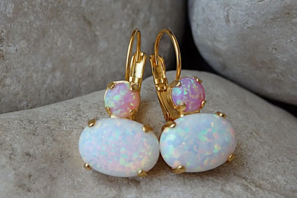Pink and white Opal Earrings