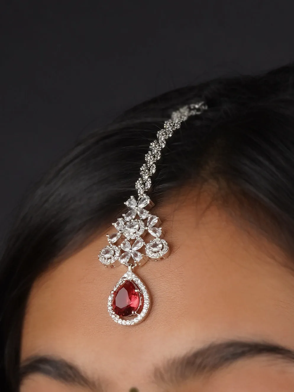 Pink Color Silver Plated Faux Diamond Bridal Necklace Set - CZSET292M