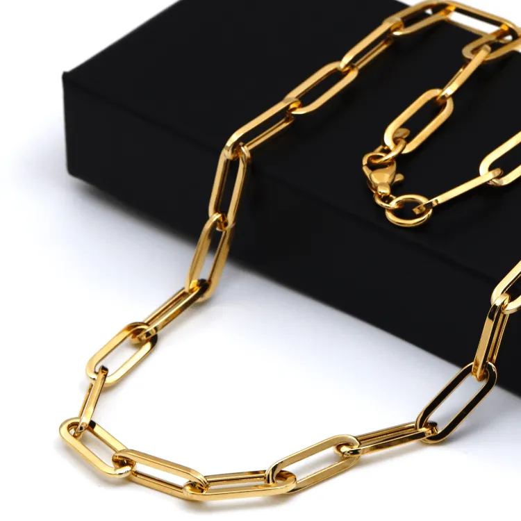 Real Gold Thick Paper Clip 7 MM Chain Luxury Necklace 1368 (45 C.M) N1358