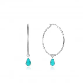 Rhodium Tidal Turquoise Drop Hoop Earrings E027-05H