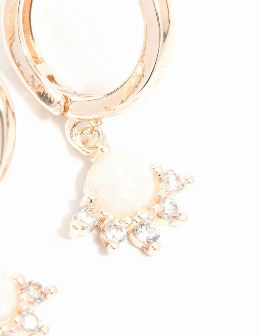Rose Gold Cubic Zirconia and Opal Drop Huggie Earrings