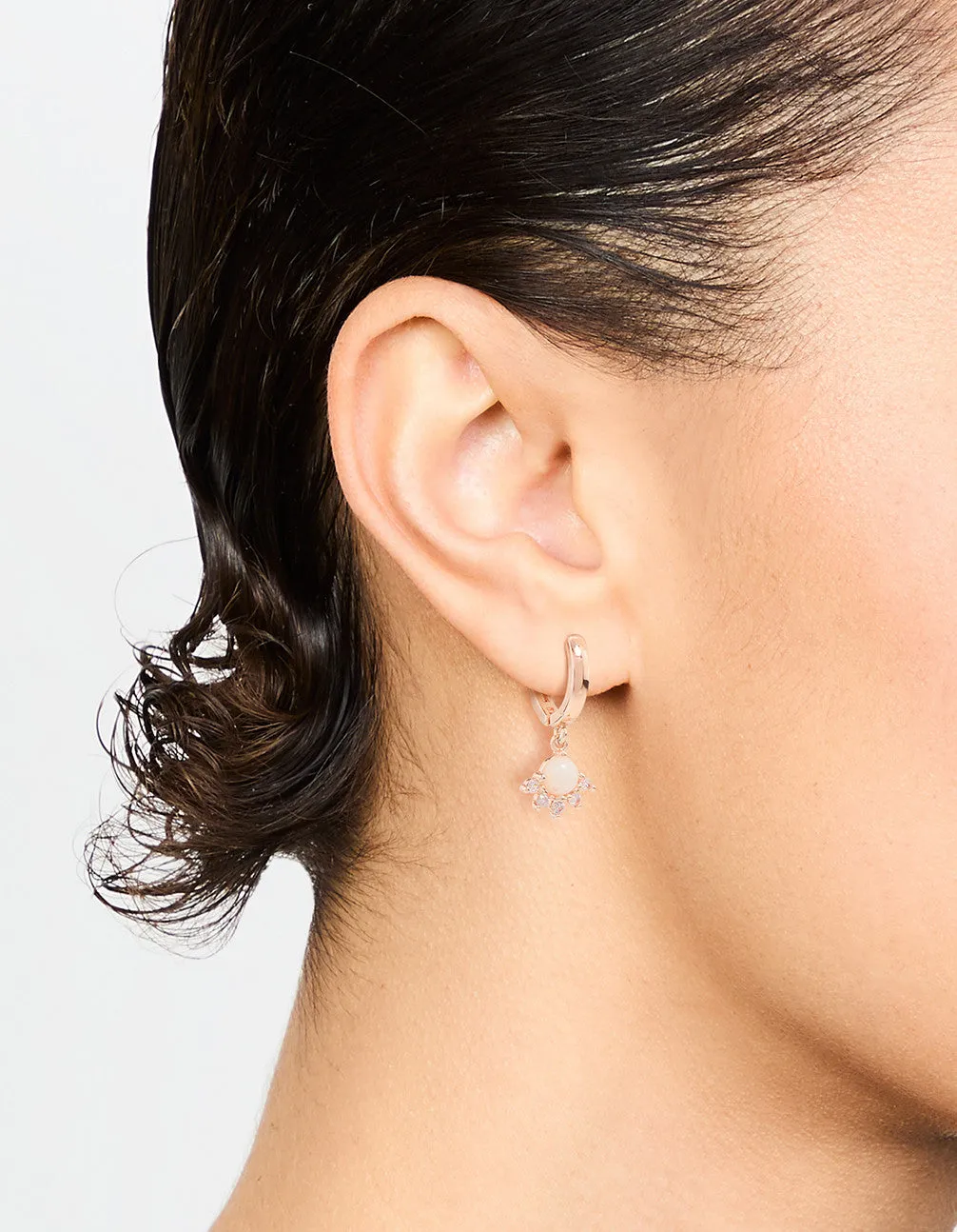 Rose Gold Cubic Zirconia and Opal Drop Huggie Earrings