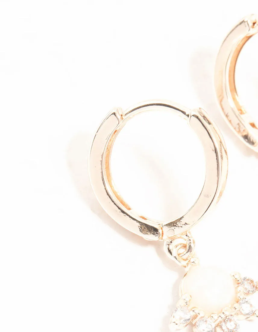 Rose Gold Cubic Zirconia and Opal Drop Huggie Earrings