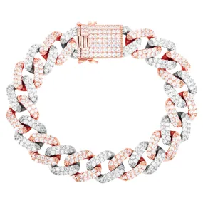 Rose Gold Finish Two Tone Miami Cuban Square Link Silver Bracelet