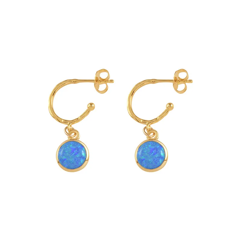 ROUND CZELLINE OPAL HOOP EARRINGS