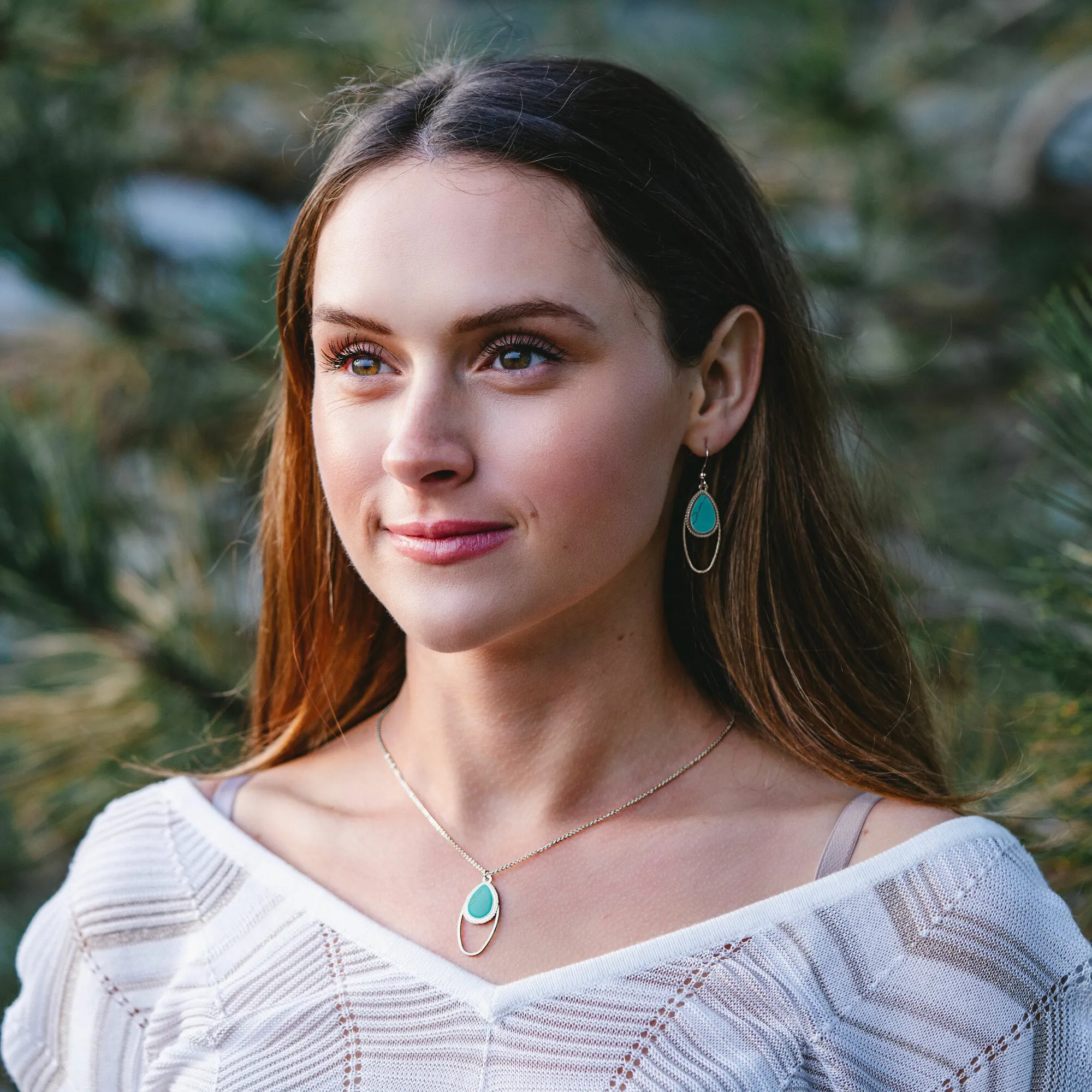 Silver Double Drop Turquoise Earrings