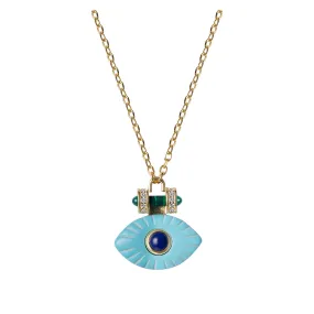 Silver gold plated turquoise & lapis eye necklace
