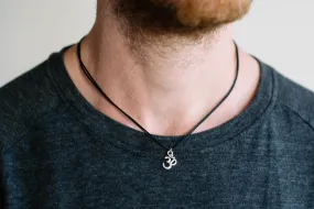 Silver Om necklace for men, black cord, Christmas gift for him