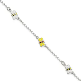 Silver Polished Childrens Enameled Bee Bracelet