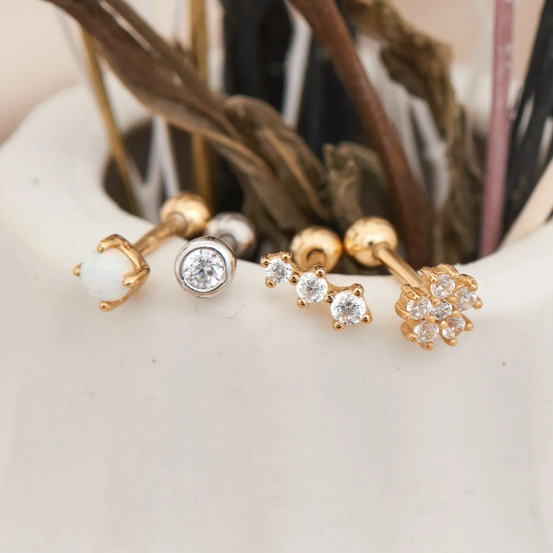 Silver Sparkle Bezel Barbell Single Earring