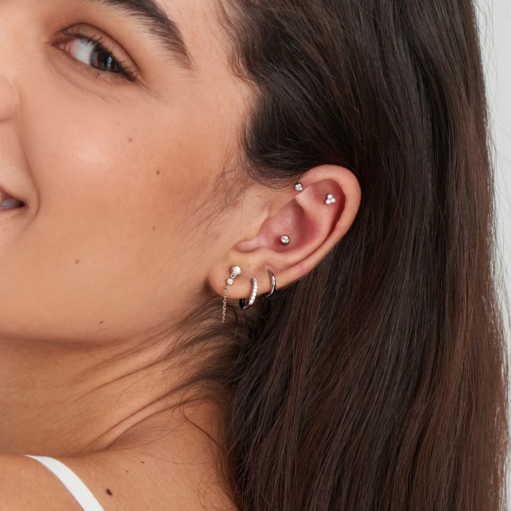 Silver Sparkle Bezel Barbell Single Earring