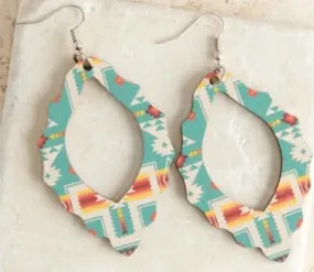 Silver Strike Turquoise Teardrop Wooden Earrings
