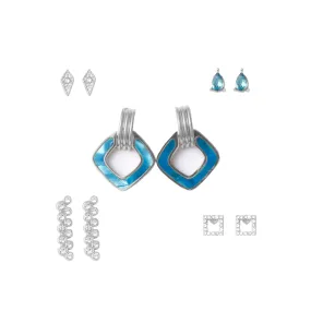 Silver Triangle Cuff Drop Earring Set
