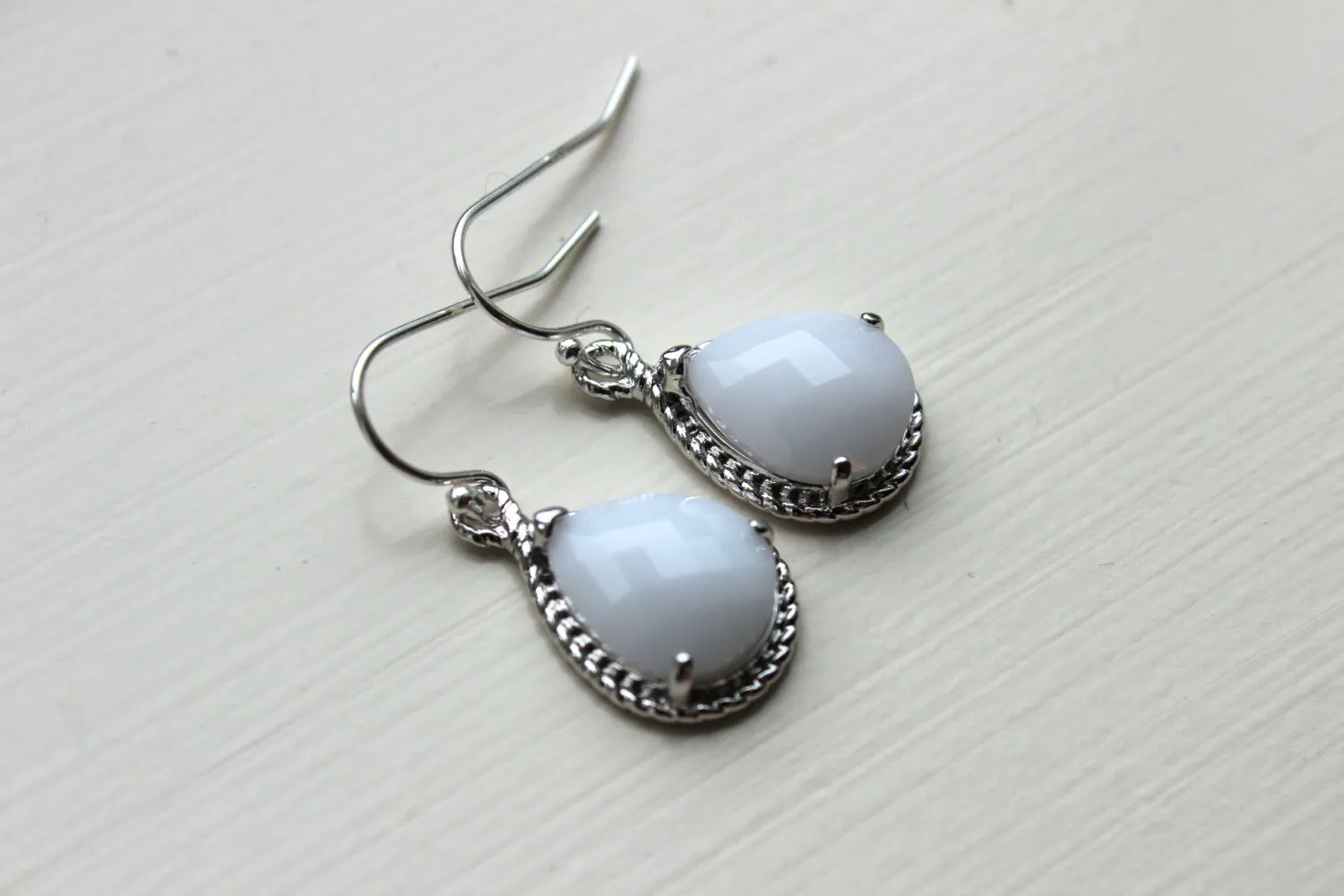 Silver White Opal Earrings Cream Jewelry - Bridesmaid Earrings White Opal Wedding Jewelry Winter White Silver Bridesmaid Jewelry