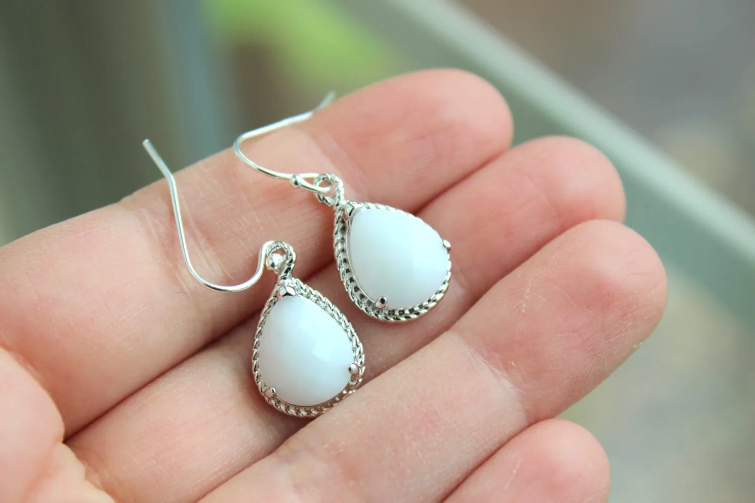 Silver White Opal Earrings Cream Jewelry - Bridesmaid Earrings White Opal Wedding Jewelry Winter White Silver Bridesmaid Jewelry