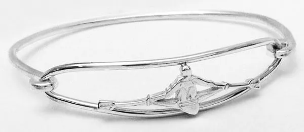 Single Rowing Boat in Open Oval Hinged Bangle Bracelet
