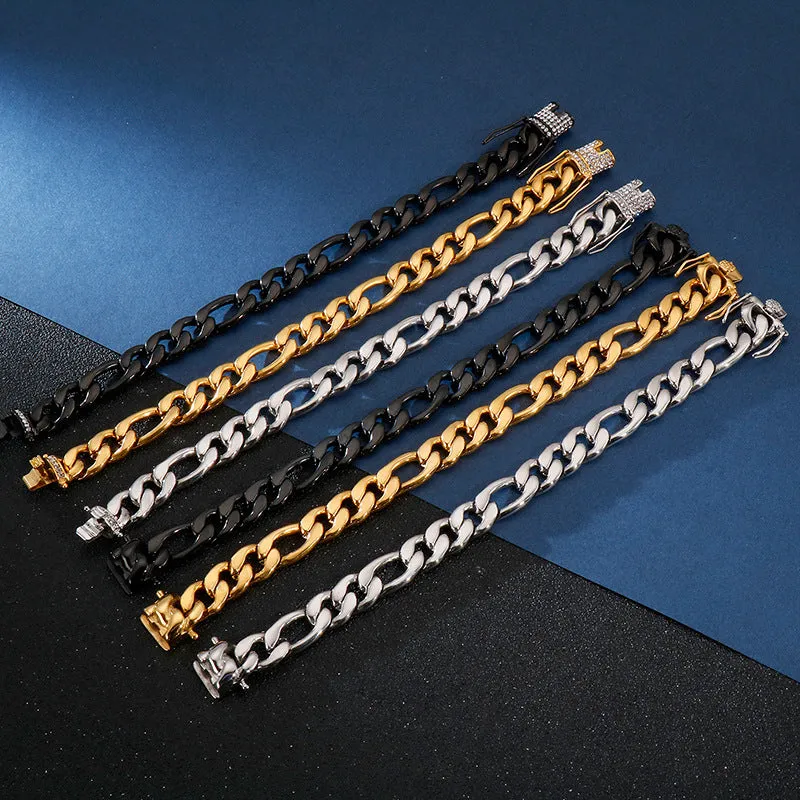 Stainless Steel 18K Gold Electroplated Bracelet Set for Men: NK Mother-Child Fashion Jewelry