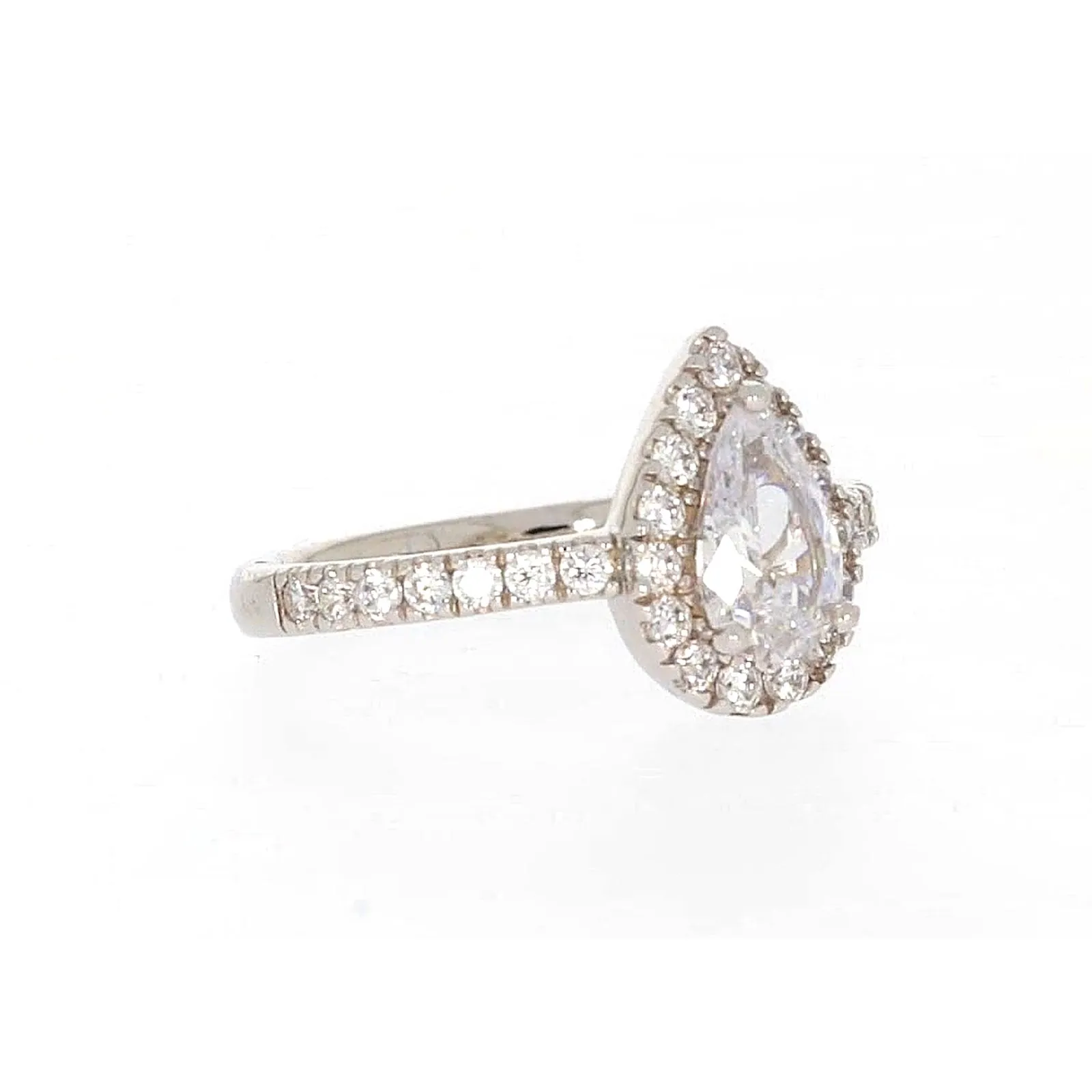 Sterling Silver Cubic Zirconia Pear Ring