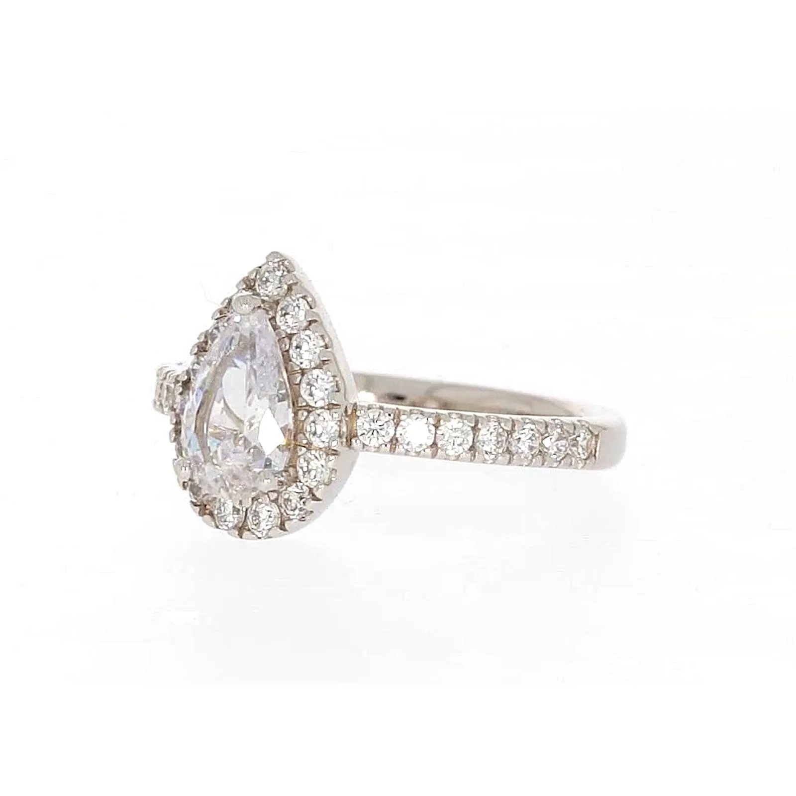 Sterling Silver Cubic Zirconia Pear Ring