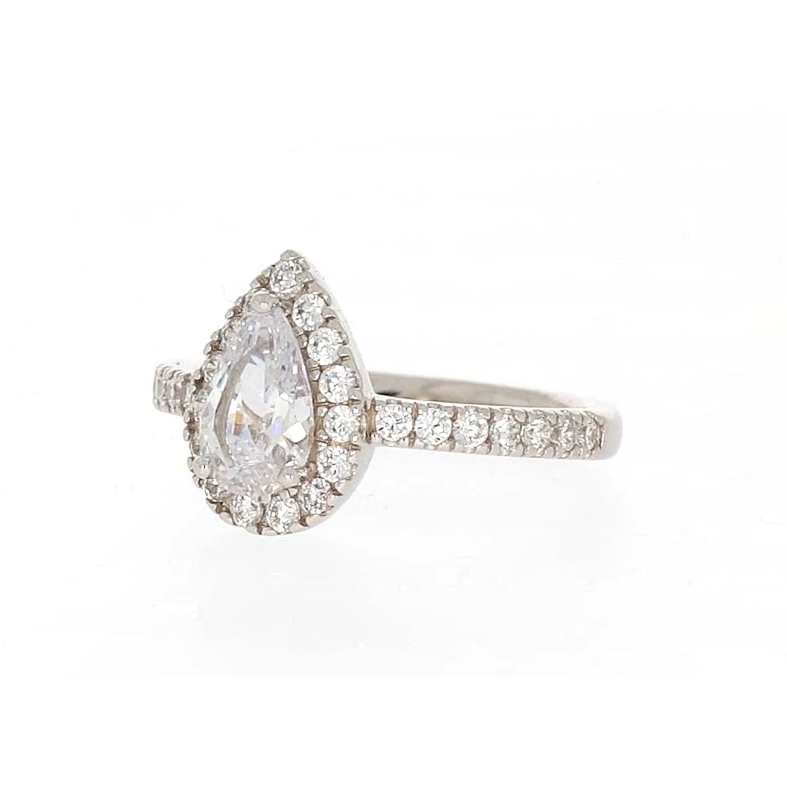 Sterling Silver Cubic Zirconia Pear Ring