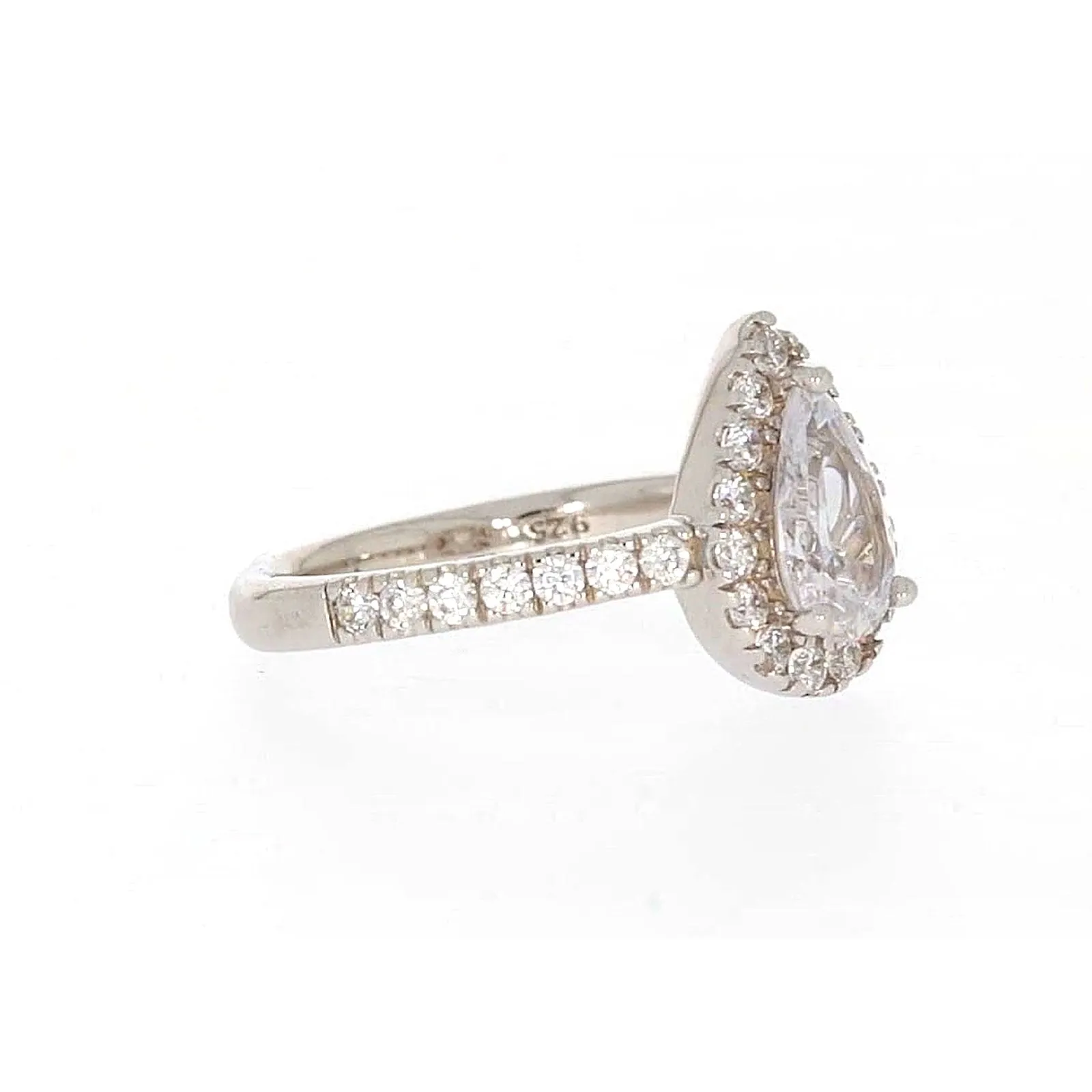 Sterling Silver Cubic Zirconia Pear Ring