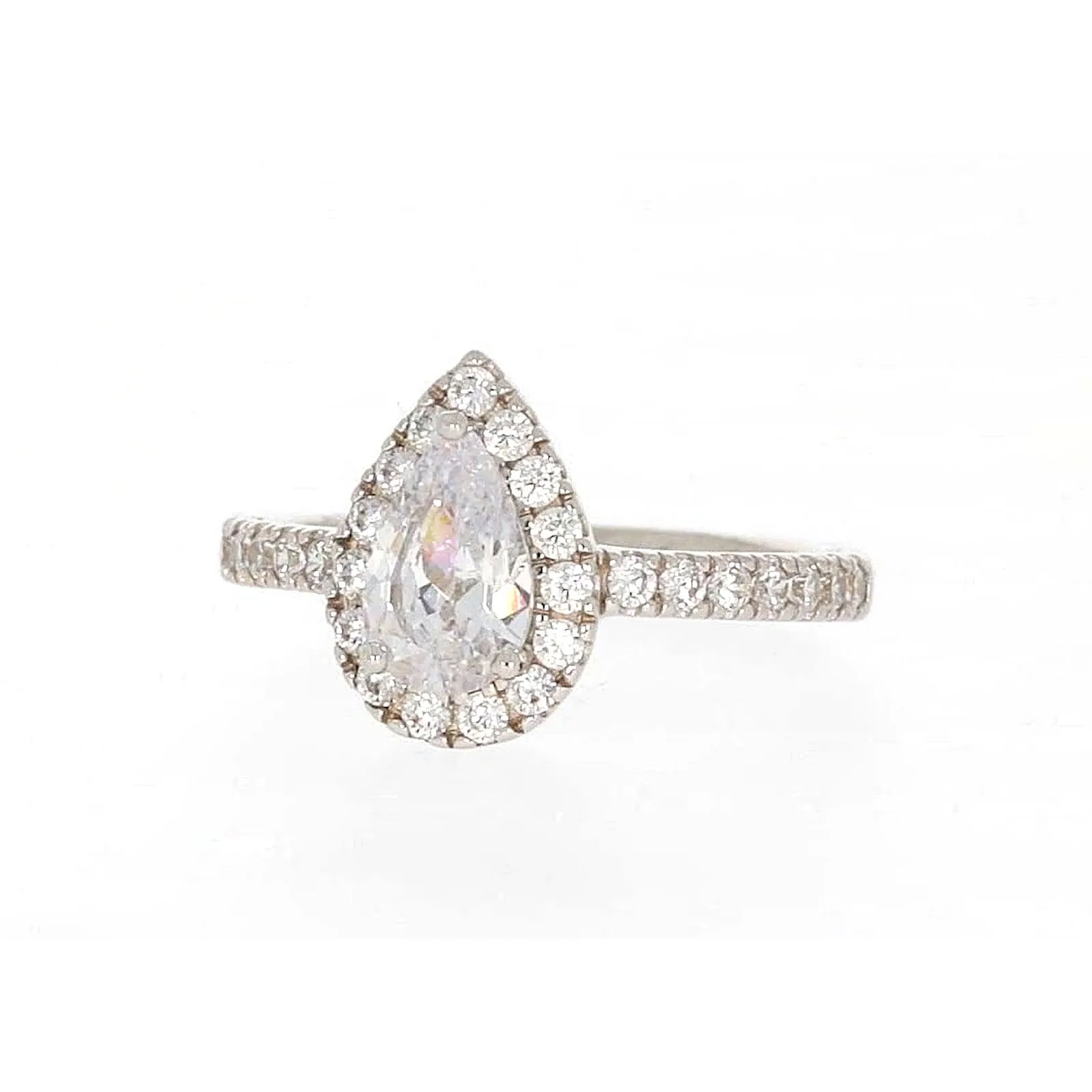 Sterling Silver Cubic Zirconia Pear Ring