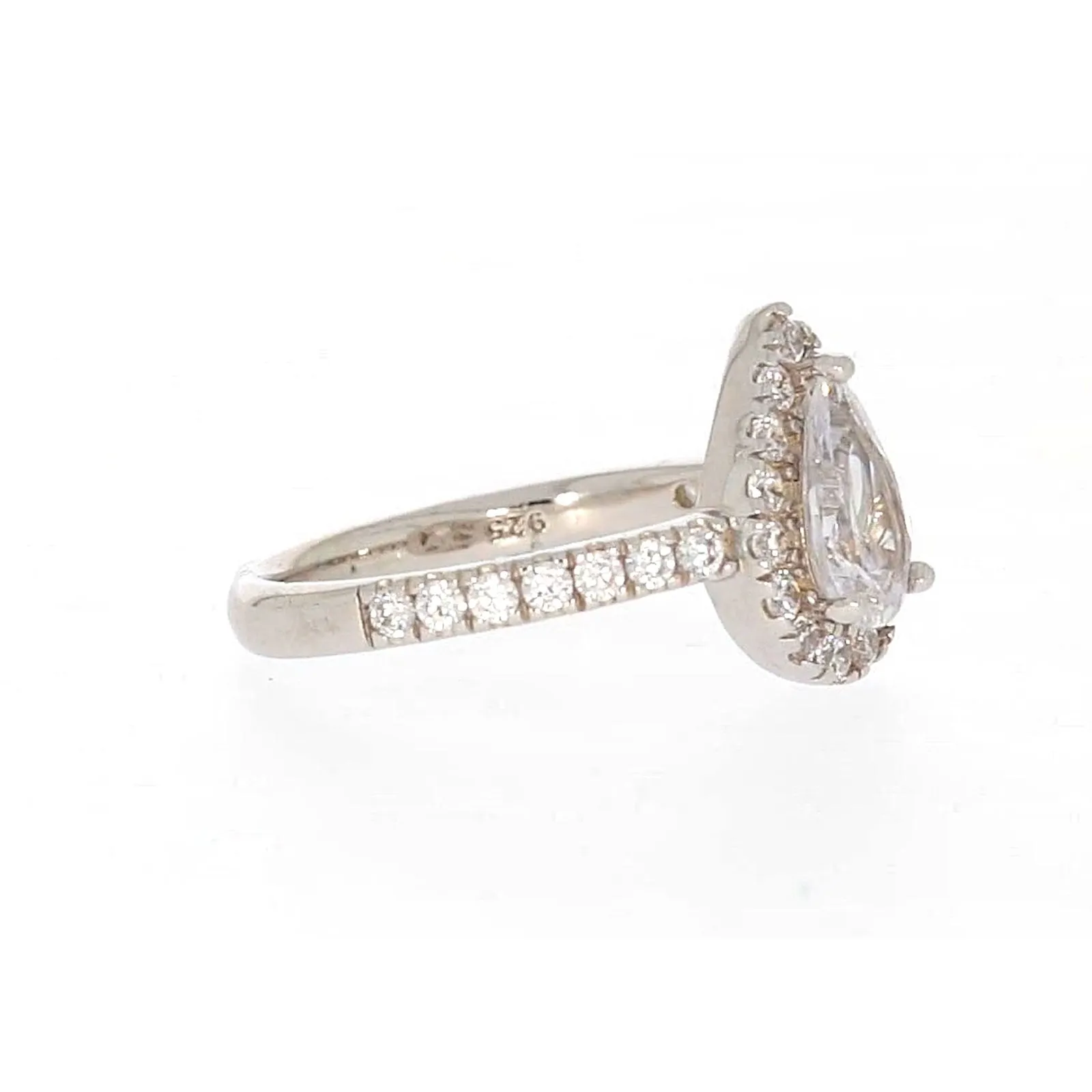 Sterling Silver Cubic Zirconia Pear Ring