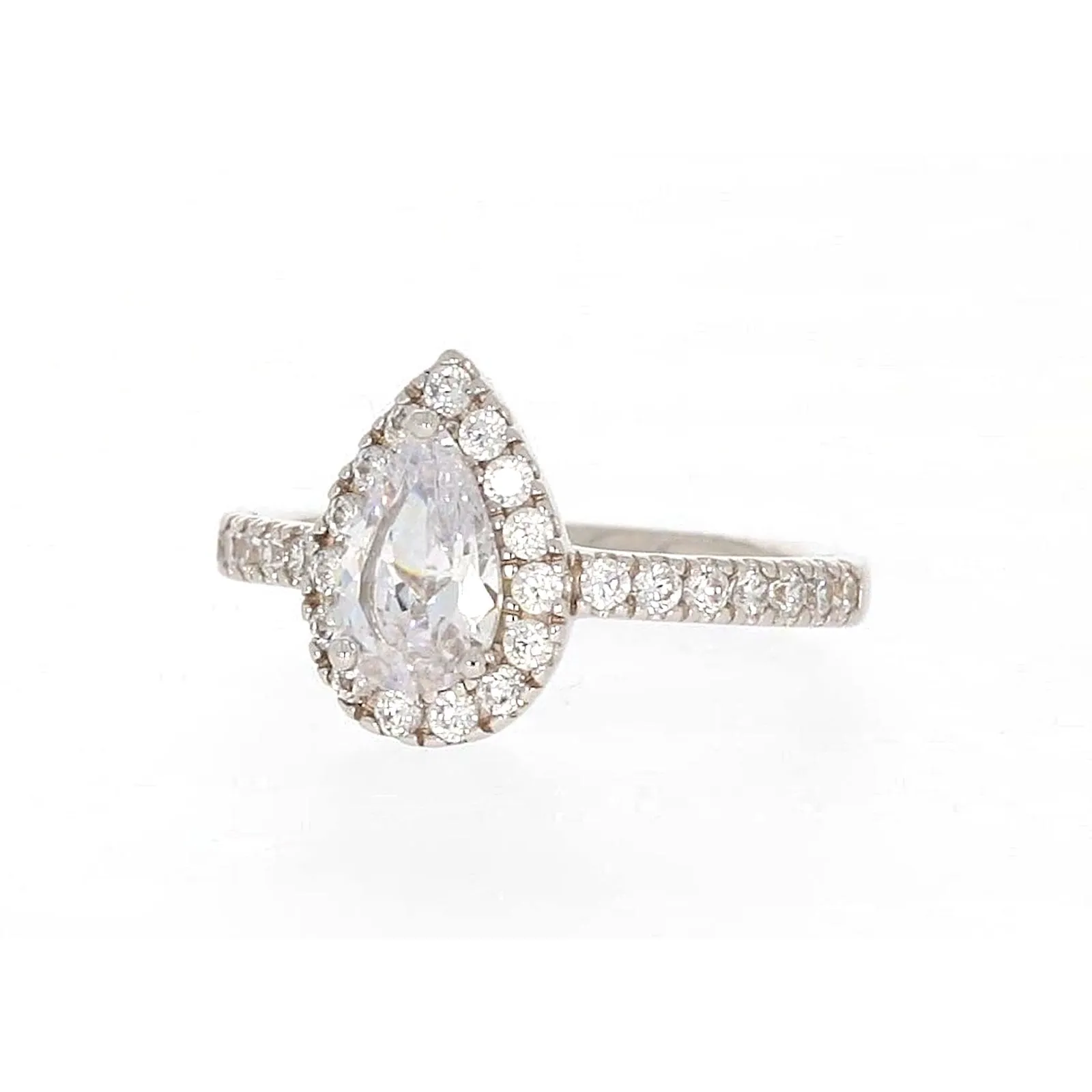 Sterling Silver Cubic Zirconia Pear Ring