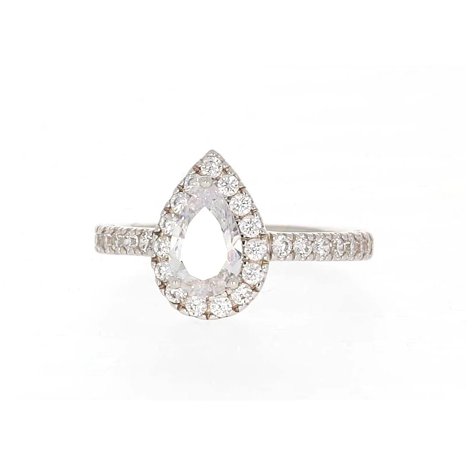 Sterling Silver Cubic Zirconia Pear Ring
