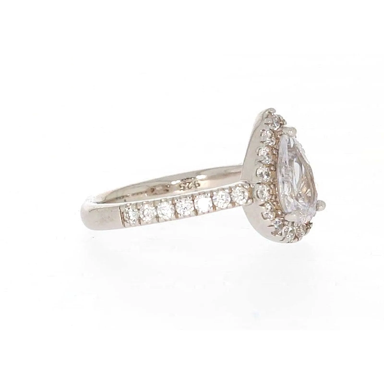 Sterling Silver Cubic Zirconia Pear Ring