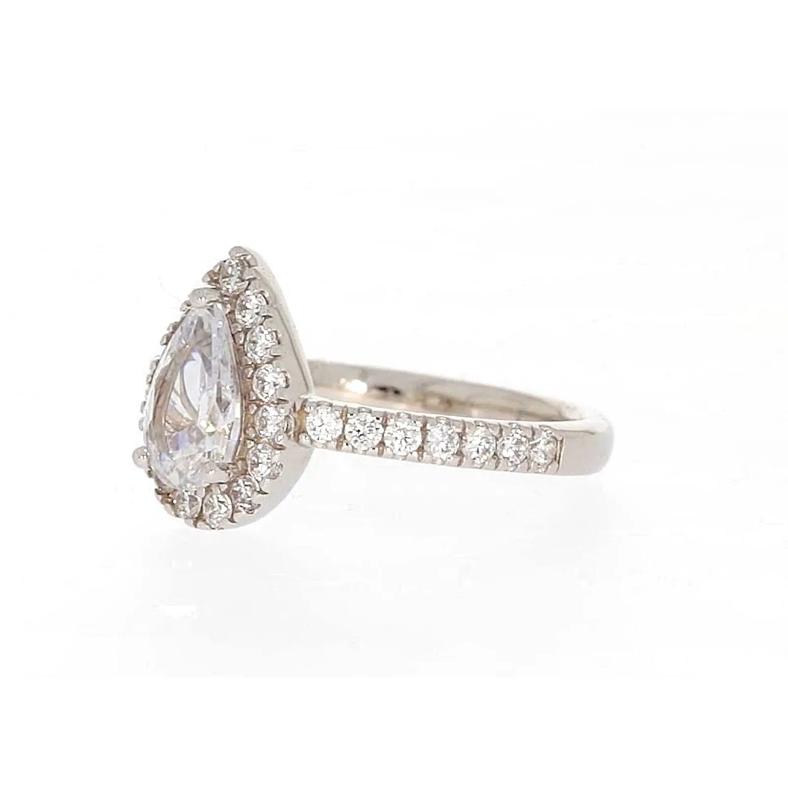 Sterling Silver Cubic Zirconia Pear Ring