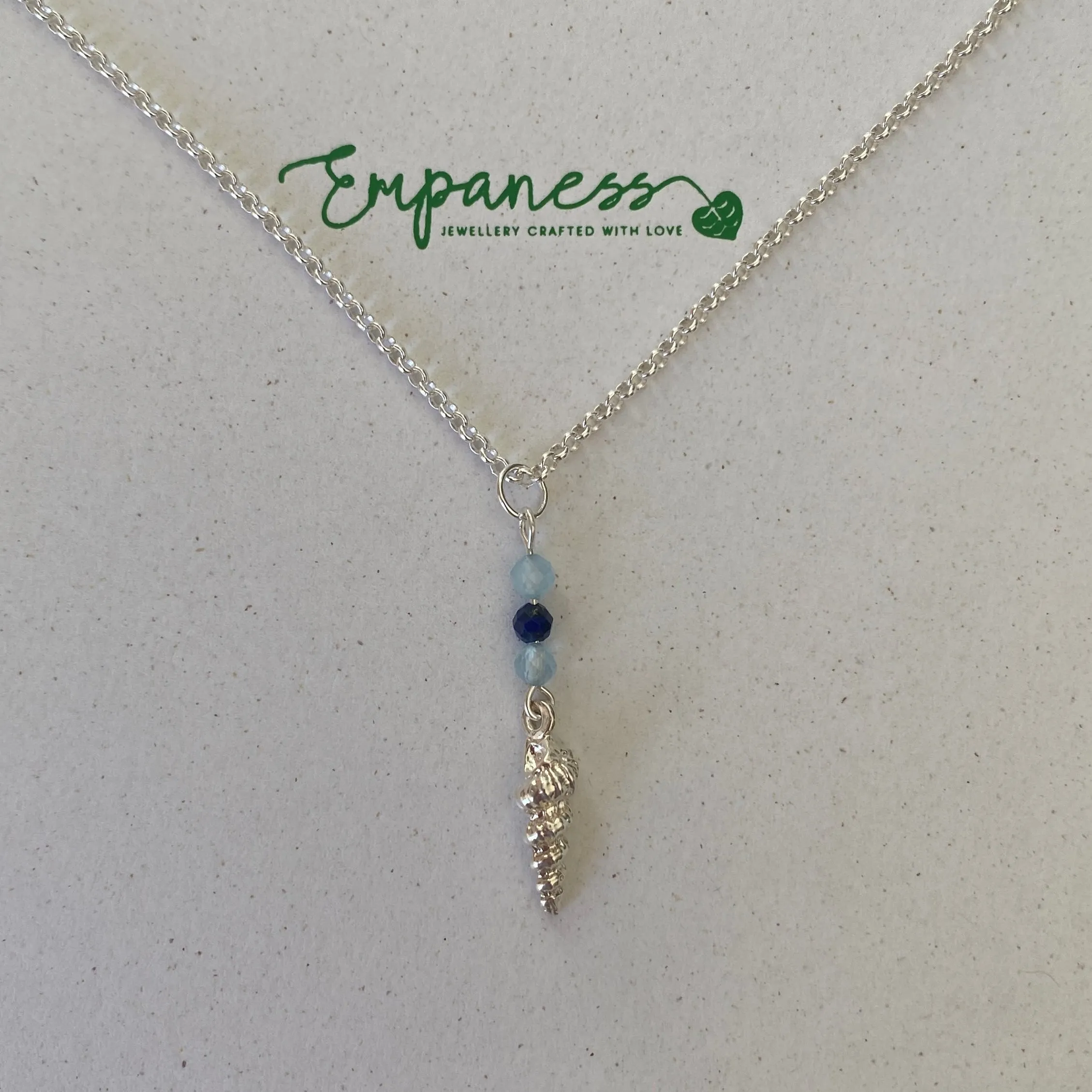 Sterling Silver Shell Charm, lapis Lazuli & Aquamarine Necklace