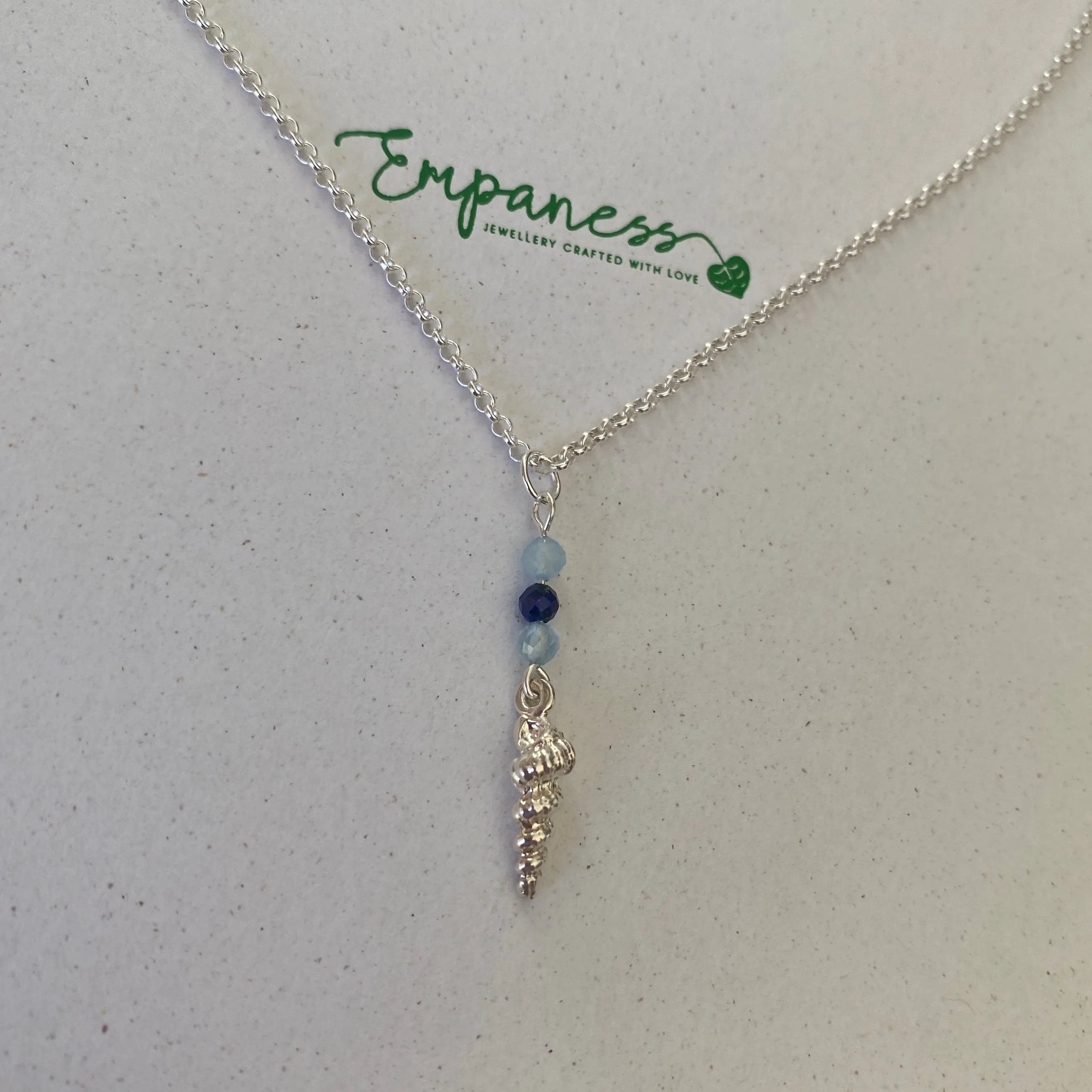 Sterling Silver Shell Charm, lapis Lazuli & Aquamarine Necklace