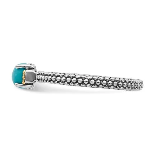 Sterling Silver Stackable Expressions Antiqued & 14k Gold Turquoise Ring