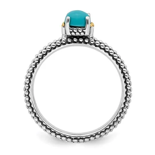 Sterling Silver Stackable Expressions Antiqued & 14k Gold Turquoise Ring