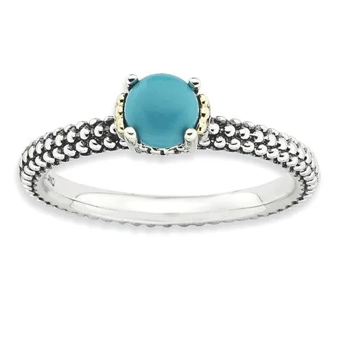 Sterling Silver Stackable Expressions Antiqued & 14k Gold Turquoise Ring