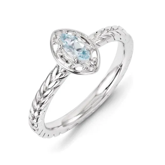 Sterling Silver Stackable Expressions Aquamarine Marquise Ring