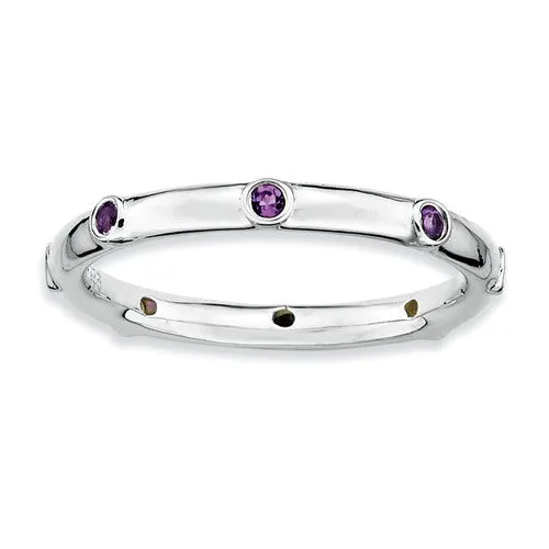 Sterling Silver Stackable Expressions Bezel Set Amethyst Ring