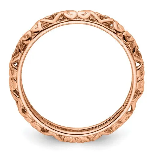 Sterling Silver Stackable Expressions Rose Gold Plated Carved Hearts Ring