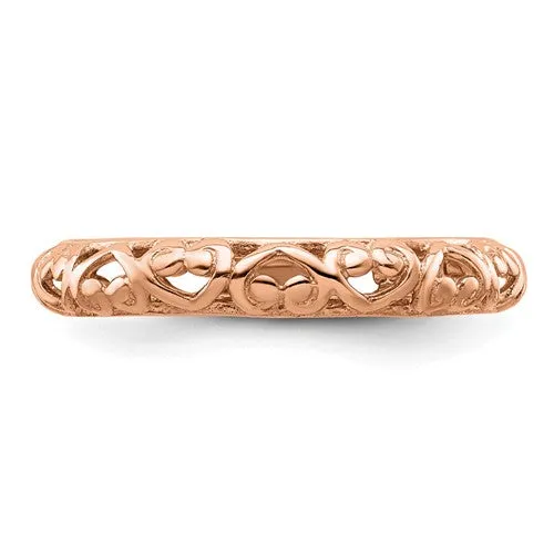 Sterling Silver Stackable Expressions Rose Gold Plated Carved Hearts Ring