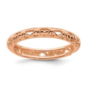 Sterling Silver Stackable Expressions Rose Gold Plated Carved Hearts Ring