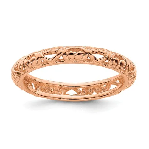 Sterling Silver Stackable Expressions Rose Gold Plated Carved Hearts Ring